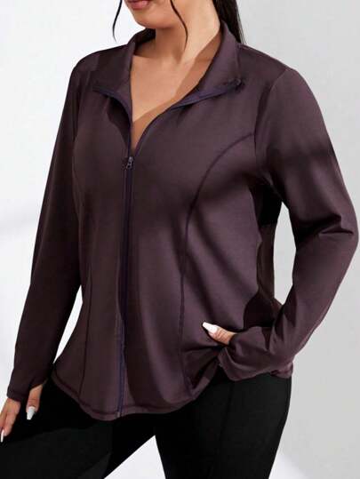 بلوزة رياضية خارجية متميزة الحجم مبطنة بأكمام طويلة وفتحة إبهام، باللون المتداخل مع قماش كاجوال للرياضة ومناسبة للأنشطة الخارجية