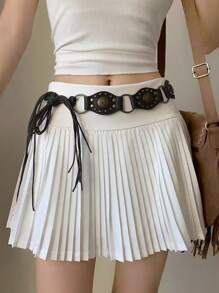 女式西部牛仔铆钉装饰复古棕色皮带，百搭牛仔裤，适合夏季、秋季、秋季、万圣节等风格