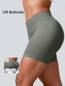 NcmRyu Women Seamless Elastic High-Waist Quick Dry Breathable Tight Shorts For Running, Fitness & Workout Fall Clothes For Women - 灰色 - 查看 9