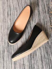 Fashionable, Elegant, Casual, Versatile, Daily Commute Solid Color Casual Commute Outdoor Elegant Party Resort Fashion PU Leather Woven Women's Platform Wedge High Heel Shoes, Fall Shoe, Shoes, Holiday, Wedding, Resort, Party, Indoor Outdoor, All Season