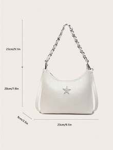 1 件女士纯色 PU 单肩斜挎包，时尚编织链条手提包，五星装饰手提包，适合约会、送礼、通勤、购物