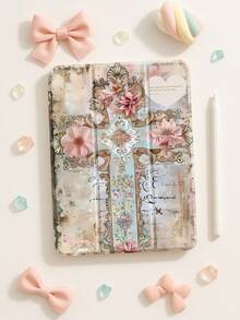 精美花朵字母十字图案透明硅胶减震支架，带笔槽，适用于 Galaxy Tab A8 10.5、S6 Lite 10.4、S7/S8/S9 英寸。支持睡眠唤醒，可作为节日礼物