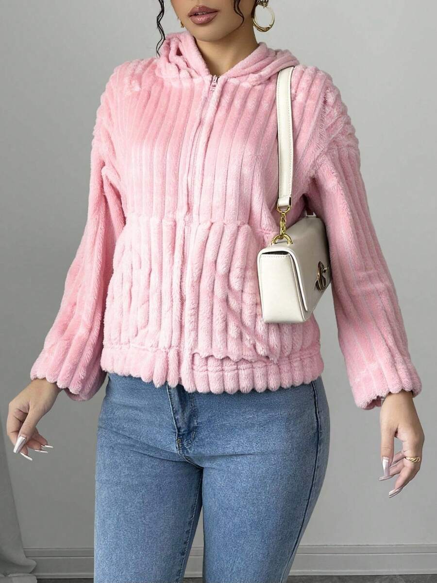 1  Liso    Casual    Poliéster    Cremallera  Bolsillo    Diario  Vacaciones  Noche de fiesta    INVIERNO - Rosa - Ver 1