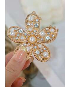 1个女士合金花朵、猫眼、叶子、水钻、珍珠发爪夹，浪漫、奢华、优雅的发髻固定器，简约、高端、时尚，适合日常休闲发夹，女士发饰，夏季沙滩配饰 - 彩色 - 查看 6