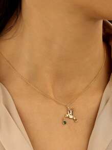 suteyi Miniature Birthstone Hummingbird Necklace, Bird Jewelry, Birthstone Bird Necklace, Gold Plated Necklace, Hummingbird Necklace, Christmas Birthday Gift