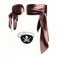 1/3pcs Halloween New Satin Satin Pirate Headband Waistband Felt Skull Eye Mask, Funny Cosplay Medieval Renaissance Pirate Costume Accessories, Masquerade Ball Christmas Party Magic Outfit Props - Multicolor - View 5