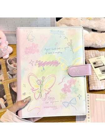 1 件蝴蝶活页笔记本，A5 软皮活页笔记本，每本 60 页，厚活页纸替换装，横线，空白，网格，适用于学生日记、笔记本、存储、会计、学校用品、返校