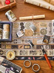 18 Rolls/Box, Vintage Decorative Washi Tape Set, Sticker Rolls With Different Patterns Such As Nature Scenery Flowers, Plants, Universe, Planets, Etc., For DIY Handmade Decoration Scrapbook Decoration As A Gift For Friends School Supplies,Back To School