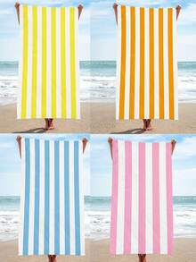 1pc Oversized Pink Striped Beach Towel, Thickened Sand-Proof Soft Blanket, Suitable For Swimming Pool, Beach, Large Beach Towel Shawl For Women, Digital Printing Fast-Drying Bath Towel, Cute Pink & Blue Striped Super Absorbent Sports Towel, Portable Beach Towel For Gym, Marathon, Water-Resistant Anti-Sand Anti-Dust, Essential For Beach Shower, Swimming For Couples, Beach Accessories, Pool Float - Pink - View 3