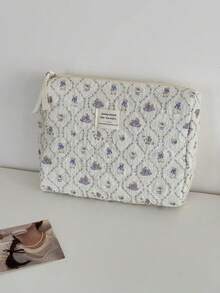 花卉兔子化妆包，布质软包，可爱甜美简约设计，大容量，拉链开合，适合化妆、洗漱用品、工作、日常通勤、居家、旅行，适合女性旅行必需品假期暑假返校学校用品包，适合学校旅行包，适合女性的化妆包，适合旅行用品 - 彩色 - 查看 5