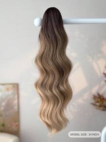 HEYPINK Peluca sintética de onda natural de 24 pulgadas con cola de color degradado y cordón ajustable, adecuada para uso diario en reuniones de mujeres - Marrón degradado - Ver 5