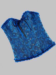 1 Áo corset phong cách cung điện châu Âu cổ điển dành cho nữ, thân áo định hình eo có thể điều chỉnh, chất liệu vải jacquard màu trơn, buộc dây phía sau, thích hợp cho váy dạ hội và váy cưới, màu xanh nhạt mát mẻ - Màu xanh lam - Xem 7