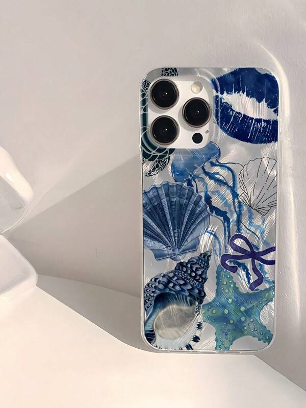 1pc Feather Shell Transparent Lens Protective Seashell Pattern Waterproof Shockproof Anti-Slip Soft Phone Case Cover For IPhone 16/15/14/13/12/11 Pro Max/7/8 Plus & Other Models