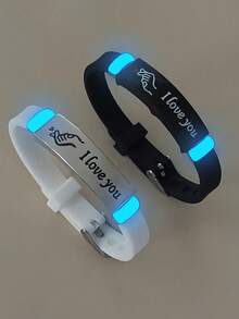 ATLVXJL 2 件/套夜光硅胶手指心形手链，友谊/情侣饰品，休闲日常佩戴，适合情人节送礼