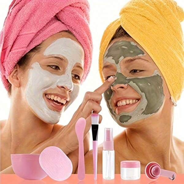 9pcs DIY Facial Mask Mixing Kit - Includes Medium Bowl, Spatula, Brush, Spray Bottle & Puff - Fragrance-Free Beauty Tools For Home Use Perfect For Mixing Custom Masks Clay, Sheet, Etc Easy To Use, Clean Ideal For Home Spa Days, Personalized Skincare! Mix Serums, Powders, And Liquids Easily. Great For Facial Treatments, Gifts For Beauty Lovers Create Unique Masks For Any Skin Type!