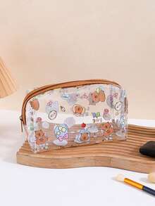 1个装水豚透明化妆包初中生文具铅笔袋超吸睛卡通包 - 彩色 - 查看 8