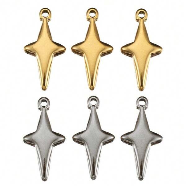 5pcs Stainless Steel Star Shaped Pendant, Suitable For DIY Jewelry Making - Earrings, Necklace, Pendant Accessory