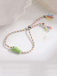 1 szt. Słodka kolorowa bransoletka z rybą, ręcznie robiona, wielokolorowa bransoletka z plecionej liny w stylu boho