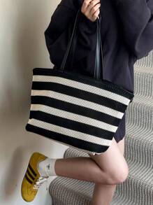 Bolsa Sacola Casual com Um Ombro na Moda, Bolsa de Mão para Escritório e Deslocamento para Mulheres, Bolsa de Viagem de Férias e Escola com Cores Contrastantes
