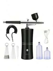 1 Set Cordless Airbrush Kit, With Detachable Extension Hose, 0.3mm Dual-Action Airbrush, 3 Jars, Cleaning Brush, USB Cable, Air Compressor, 0.3mm Micro Spray Nozzle, 1000mAh Rechargeable Battery, Home Use High Pressure Sprayer, Moisturizing Atomizer, Suitable For Model, Nail Art, Auto Painting, Beauty Spraying Tools, DIY Crafts Gift - 彩色 - 查看 12