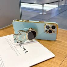 宇航员支架手机壳，可折叠电镀软壳防震保护套，适用于 17 16 15 14 13 12 11 XS XR X 7 8 Plus Pro Max Galaxy S25U S24 S23 A55 A54 A35 A25 A15 A16 A17 A06 A07、Redmi 9 10 12 13 14C T A Redmi Note 9 10 11 12 13 14、Redmi A5 电镀保护套 - 綠色 - 查看 5