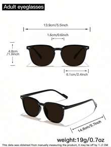 1 件男士亚克力方形框架休闲黑色眼镜，适合夏季海滩旅行、户外、旅行、日常佩戴，适合返校时尚学院风
