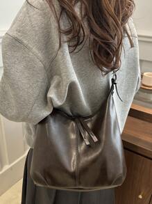 Bolso de hombro de gran capacidad y unicolor vintage para mujer, versátil bolso bandolera con asa, gran capacidad, bolso de hombro tipo hobo, bolso de bandolera casual para el trabajo