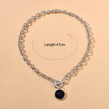 Punk Jewelry Chunky Silver Chain Black Marble Round Pendant Necklace Accessories