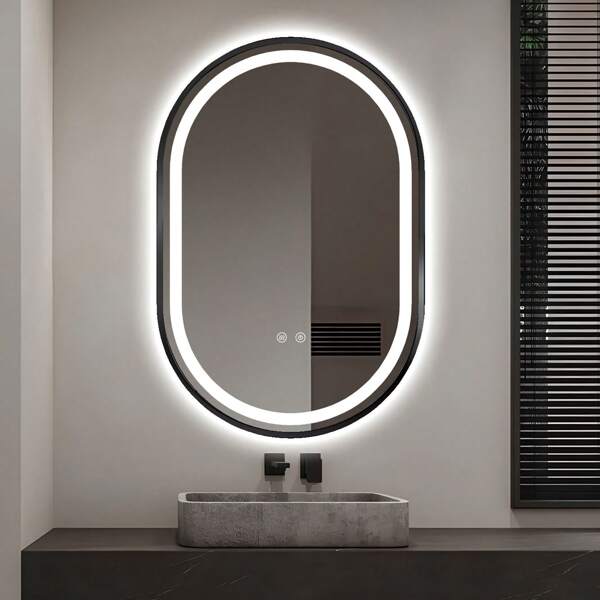 75cm x 50cm LED Badezimmerspiegel, Badezimmerspiegel mit Beleuchtung, LED-Spiegel für Badezimmer, frontseitig beleuchteter Waschtischspiegel, beleuchteter Badezimmerspiegel, antifogbarer dimmbarer einstellbarer Schminkspiegel