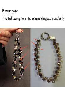 Fashionable Beaded Phone Wrist Strap, Universal Fit For All Smartphones, Luxury Beaded Decoration With Finger Ring Stand Gifts For Mother, Family, Friends, Birthday, Holiday Phone Charm, Phone Chain - Black - View 12