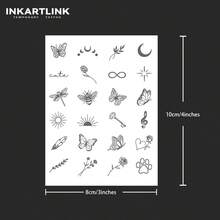 INKARTLINK 魔法临时纹身 | 蝴蝶、蜻蜓、玫瑰手指纹身 | 植物基半永久革命技术 | 防水，持久 15 天，逼真 | 女性花卉假纹身贴纸 | 小众手部花卉艺术 - 黑色 - 查看 5