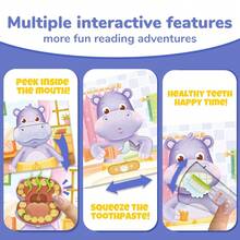 beartale 一套儿童推拉滑动互动游戏书，河马主题探索游戏书，一本引人入胜的幼儿刷牙互动书，包含推、拉、滑等设计，集活动书和早教玩具于一体，配有生动插图。 - 彩色 - 查看 6