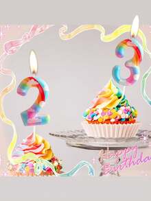 彩虹云朵主题0-9数字生日派对蛋糕装饰蜡烛 - 彩色 - 查看 1