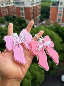 Etiqueta con lazo para mochila de niñas, colgante con nombre, etiquetas para mochila, llavero para niñas, etiqueta para bolsa, etiqueta con nombre para niñas, regalo para niñas, regalos a juego para volver a la escuela