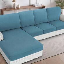 2025 New Sectional Couch Covers 8 Pieces Stretch Sofa Covers Sectional Sofa Set Separate L Shaped Couch Cover Both Left/Right Couch (And Back: 1 Chaise + 3 Sofa, Ivory), Modern Comfortable Sofa Covers - Storm Blue - 查看 1