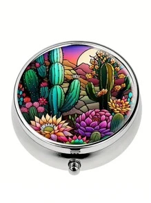 Pudełko na tabletki z 2 przegródkami, przenośne etui na leki, można umieścić w kieszeni lub portfelu, dekoracyjne metalowe pudełko do przechowywania leków i witamin, wyjątkowy prezent (kwiatowy)