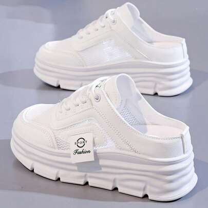 Flipark [Dòng sản phẩm đế dày tăng chiều cao] Giày casual mới mùa xuân 2026 dành cho nữ, giày đế cao nữ, giày trắng, giày thể thao thoải mái, tăng chiều cao 7cm, giày dự tiệc, phù hợp với phụ nữ nhỏ nhắn có phong cách thể thao.