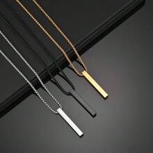 Corrente Colar Masculino Aço Inoxidável 70cm + Pingente Retangulo Dourado/Prata/Preto - Prata - Visão 1