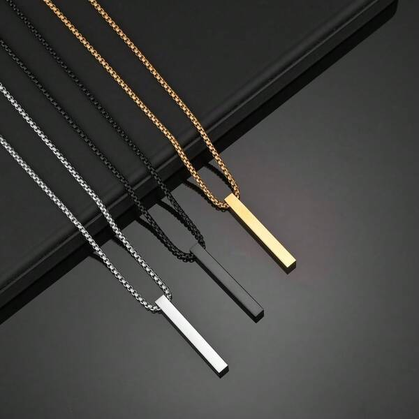 Corrente Colar Masculino Aço Inoxidável 70cm + Pingente Retangulo Dourado/Prata/Preto