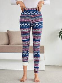 Legging Ketat Pinggang Tinggi Wanita, Hangat & Nyaman, Cocok untuk Motif Natal & Rusa - Royal Blue - View 6