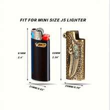 1pc Feather Design Mini BIC Lighter Case - Portable Protective Cover For J5 Lighters, Decorative Metal Holder, Perfect Gift For Christmas & Halloween - Multicolor - View 2