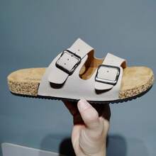 Soft Cork Sandals, Unisex Indoor Home Casual Slippers, Adjustable Buckle Flat Beach Slides, Plus Size Outdoor Leisure Shoes - Beige - View 2