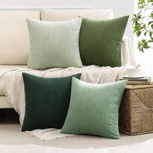 Boho Farmhouse Sage Green Throw Pillow Covers 18x18 Inch Set Of 4 Mordern Nordic Cushion Covers Soft Corduroy Home Decor Couch Bed Sofa Living Room Forest Green - 森林綠 - 查看 8