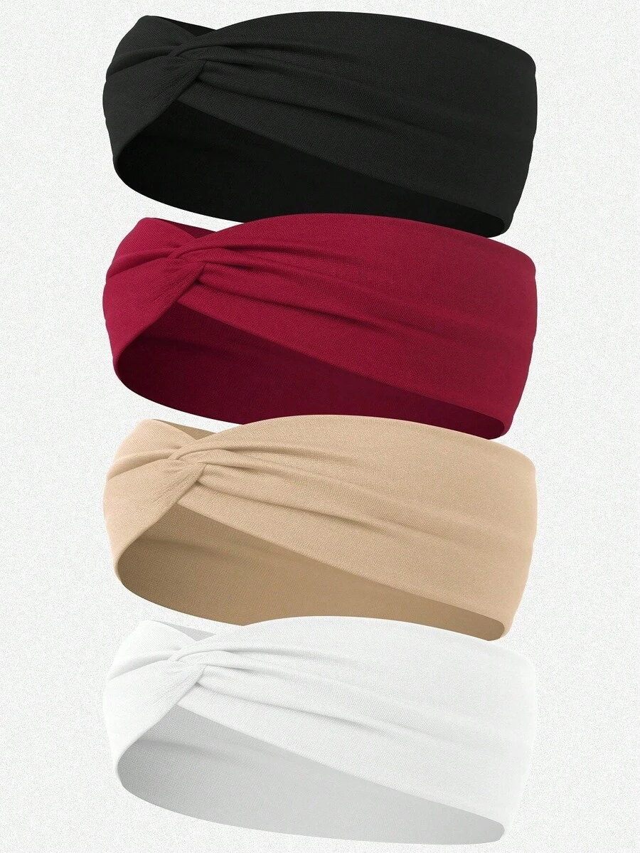1 pièce Bandeau torsadé de couleur unie, accessoire de cheveux minimaliste pour un port quotidien. Foulard de tête automnal, bandana mode, serre-tête sport pour femmes