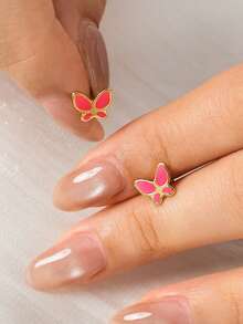 1 对 18K 镀金不锈钢花朵、星星、蝴蝶和爪形耳钉，螺丝后盖，适合女士和女孩日常佩戴、周末约会、生日派对、友谊礼物 - 彩色 - 查看 6