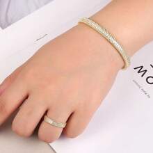 2入組時尚立體鑽石星空裝飾手環和封閉戒指組,適用於女性日常穿著 - 金色 - 查看 10