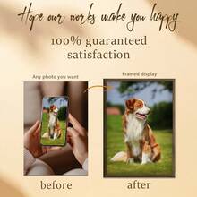 1 Pieza, Foto personalizada, Marco de madera de plexiglás pulido, Retratos personalizados de mascotas, perros, gatos y pinturas decorativas artísticas, Póster de lienzo impreso personalizado, Perfecto para familias, parejas, recuerdos de mascotas y un regalo perfecto para aniversarios