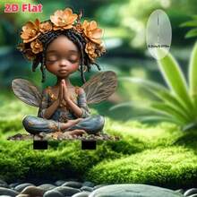 2D 波西米亚非洲裔美国人愿望仙女亚克力花园盘 - 多功能户外装饰，防水防晒，适用于庭院和盆景，理想的礼物