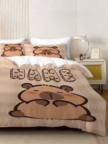 2/3pcs Personalize Name Capybara Cartoon Print Bedding Set, Bebed Comforter Set, With 1 Duvet Cover And 1-2 Pillowcases, King-Size Bedspread, Bed Sheet, Soft Skin-Friendly Polyester, Machine Washable, Dry Clean. It Is Suitable For Home And Bedroom Decoration,Personalized Gifts,Dorm Room Essentials College,Room Decor, Bedding Double, Room Decoration Stuff,Halloween.