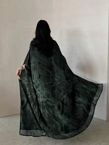 1 件优雅休闲粘胶雪纺扎染设计时尚开衫长袍 Abaya，优质面料，做工精良，时尚优雅 - 綠色 - 查看 3